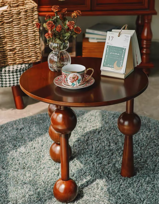 Luxe Franse Salontafel Rond – Massief Walnoothout – Vintage Opbergtafel – Lichte Houten Tafel – Nachtkastje of Bijzettafel – Woonkamer Accent