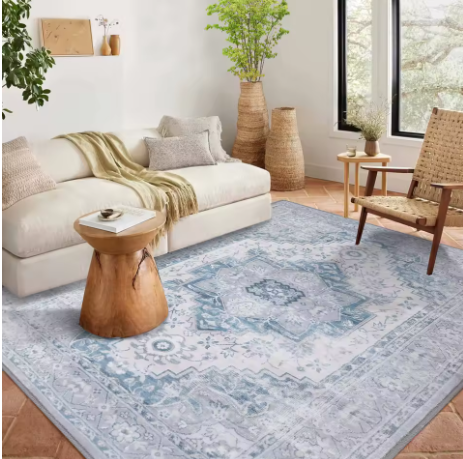 Vintage Oosters Tapijt 240x340cm – Lichtblauw & Wit – Klassiek Design voor Woonkamer of Slaapkamer