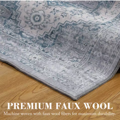 Vintage Oosters Tapijt 240x340cm – Lichtblauw & Wit – Klassiek Design voor Woonkamer of Slaapkamer