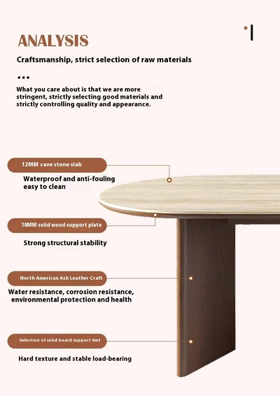 Detailweergave van eettafelblad, materiaalbeschrijving en afwerking van massief hout.
