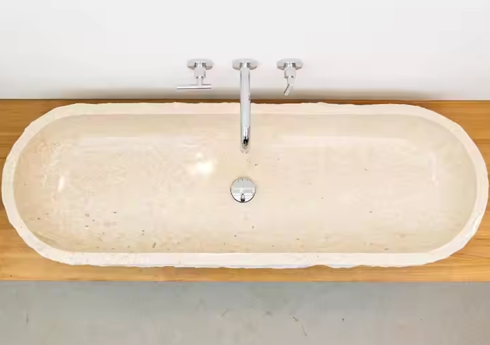 Beige Travertin Marmeren Lavabo 120x40x15cm – Natuurlijke Steen – Luxe Badkamer Wastafel – Handgemaakt & Duurzaam