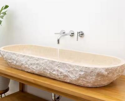 Beige Travertin Marmeren Lavabo 120x40x15cm – Natuurlijke Steen – Luxe Badkamer Wastafel – Handgemaakt & Duurzaam