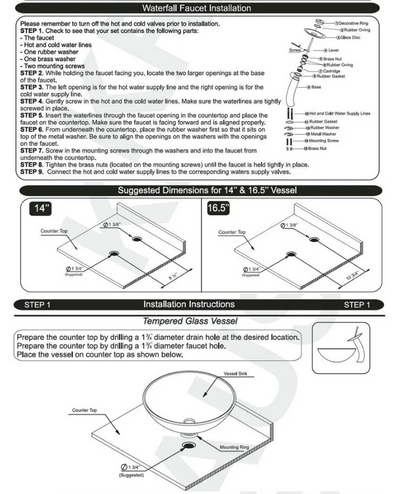 Gedetailleerde instructies voor installatie van wastafel en accessoires.