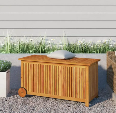 Luxe Buitenopbergkist met Wielen – 113×50×58 cm | Massief Acaciahout