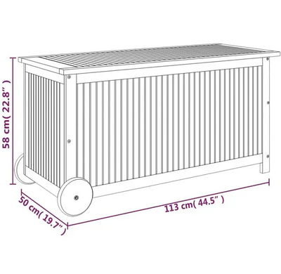 Luxe Buitenopbergkist met Wielen – 113×50×58 cm | Massief Acaciahout
