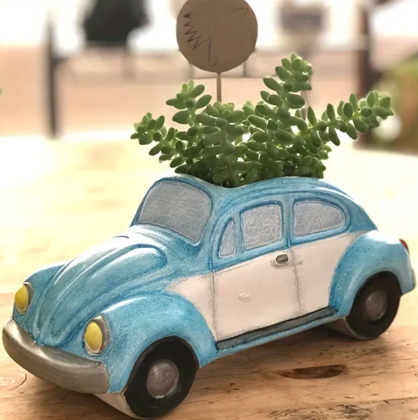 Pot de fleurs vintage – Coccinelle Volkswagen bleue
