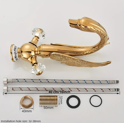 Gouden Waterval Wastafelkraan – Luxe Design met Warm/Koud Mengfunctie