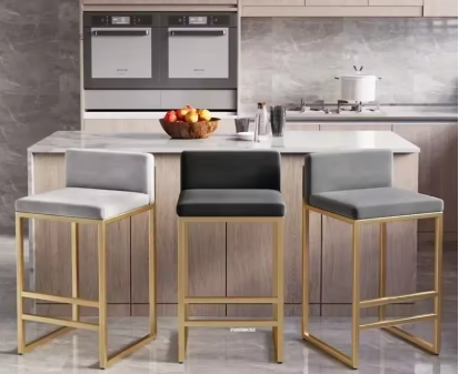 Tabouret de bar moderne en velours – Chaise de cuisine et de réception minimaliste avec cadre coloré