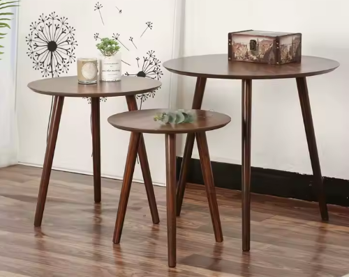 Ronde Grenen Houten Bijzettafel – Scandinavisch Design – Donkerbruin – Minimalistische Salontafel
