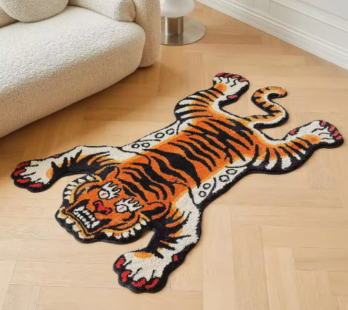 Luxe Signature Tapijt ‘modern Tiger’ – Handgemaakt Kunstobject voor Moderne Interieurs