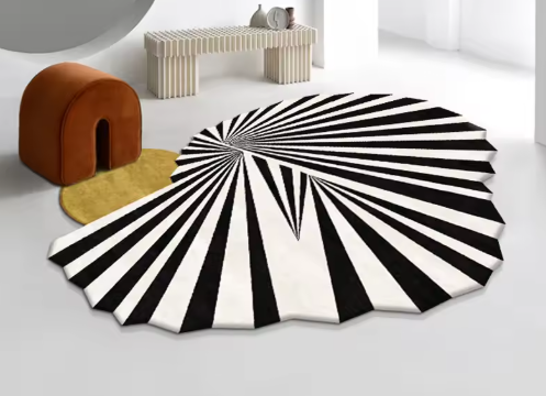 Modern Optical Art Designer Tapijt – Abstract Zwart-Wit | Luxe Statement Vloerkleed