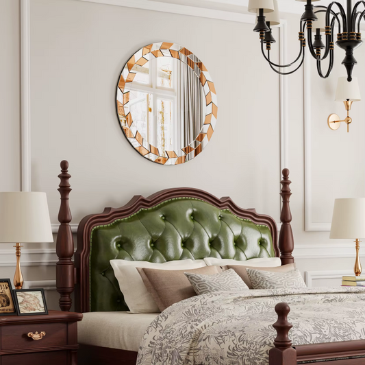 Art-deco Ronde Wandspiegel – 60 cm – Zilver & Tawny Design met 3D-Effect – Luxe Muurdecoratie