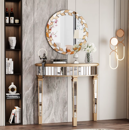 Art-deco Ronde Wandspiegel – 60 cm – Zilver & Tawny Design met 3D-Effect – Luxe Muurdecoratie
