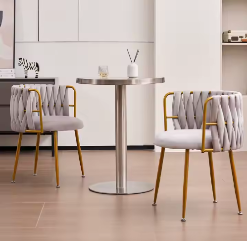 Ensemble de 2 chaises design de luxe – Cadre doré avec dossier en velours tressé | Chaises de salle à manger ou de salon modernes