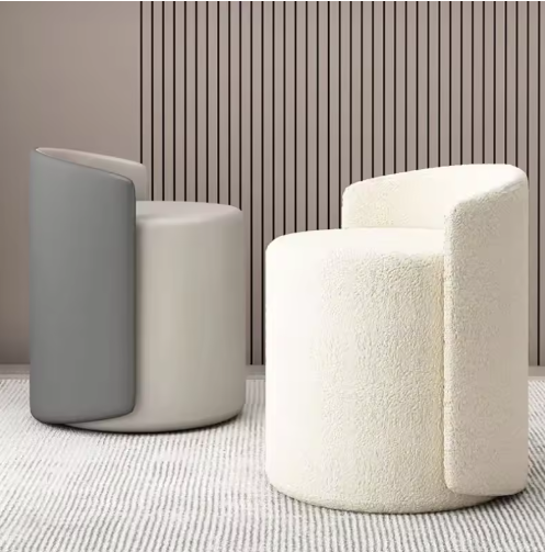Modern Houndstooth Design Stool with Leather Backrest – Comfortable Makeup Stool &amp; Footstool