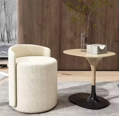 Modern Houndstooth Design Stool with Leather Backrest – Comfortable Makeup Stool &amp; Footstool