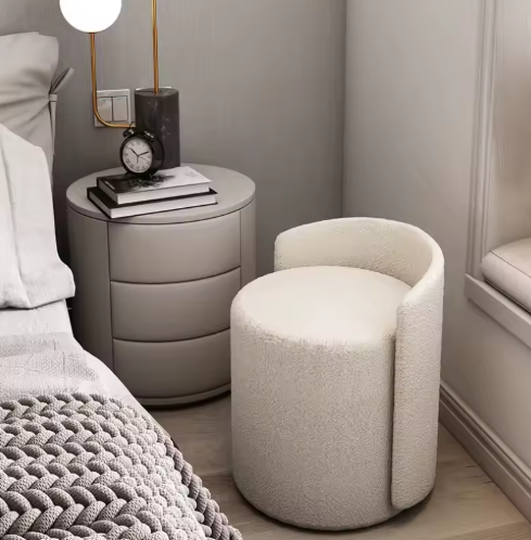 Modern Houndstooth Design Stool with Leather Backrest – Comfortable Makeup Stool &amp; Footstool