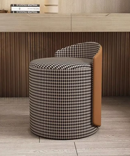 Tabouret pied-de-poule moderne avec dossier en cuir – Tabouret de maquillage et repose-pieds confortable