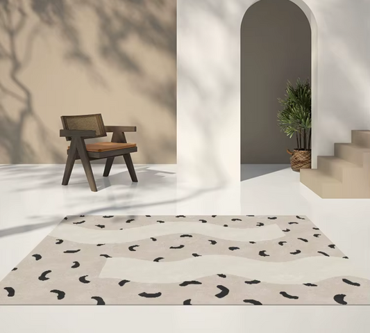 Design Tapijt met Zwarte Abstracte Print – Luxe Woonkamer Vloerkleed met Organische Golfpatronen