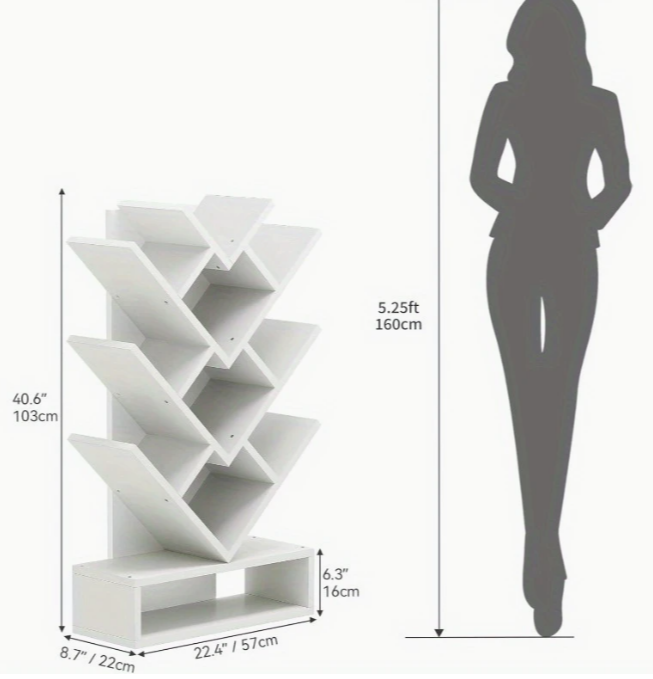Bibliothèque blanche en forme de cœur – 4 niveaux et 11 compartiments – Étagère de rangement en bois de grande capacité pour salon, chambre ou bureau