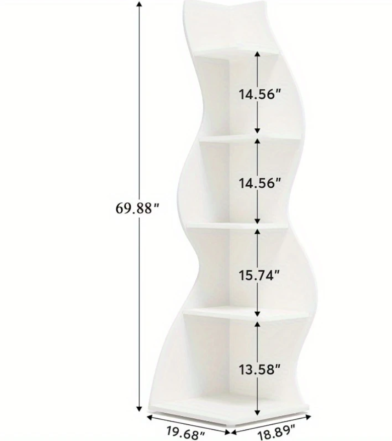 Bibliothèque d'angle moderne à 5 niveaux - Étagère murale au design ondulé blanc
