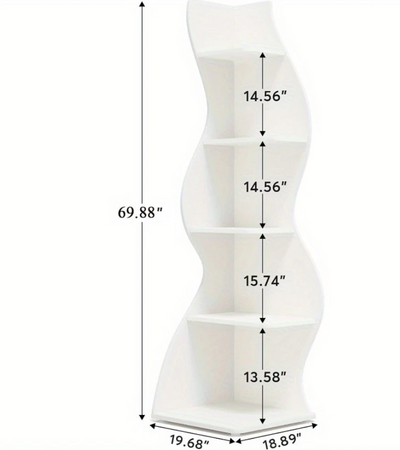 Bibliothèque d'angle moderne à 5 niveaux - Étagère murale au design ondulé blanc