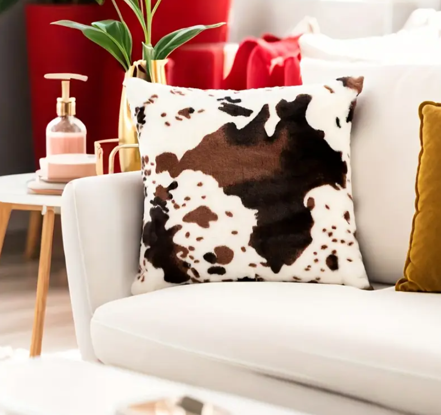 Vintage Kussenhoes met Koeienprint – Geweven Retro Design (45x45 cm)