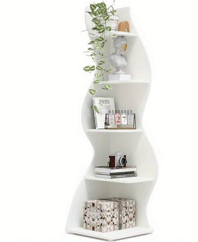 Bibliothèque d'angle moderne à 5 niveaux - Étagère murale au design ondulé blanc