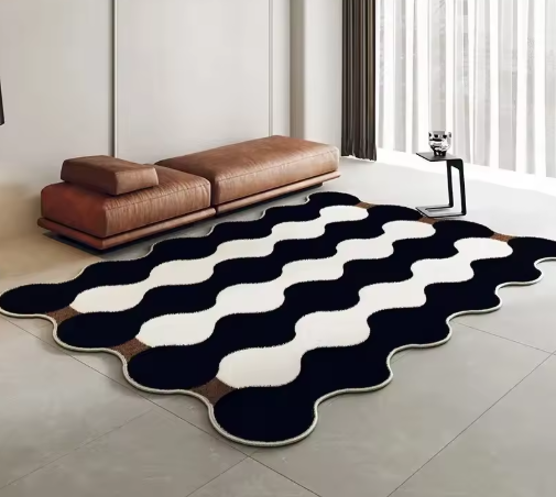 Onregelmatig minimalistisch zwart wit golftapijt Design