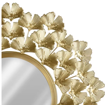 Luxe Gouden Wandspiegel met Ginkgo Bladontwerp – Ø52 cm – Glamour Stijl
