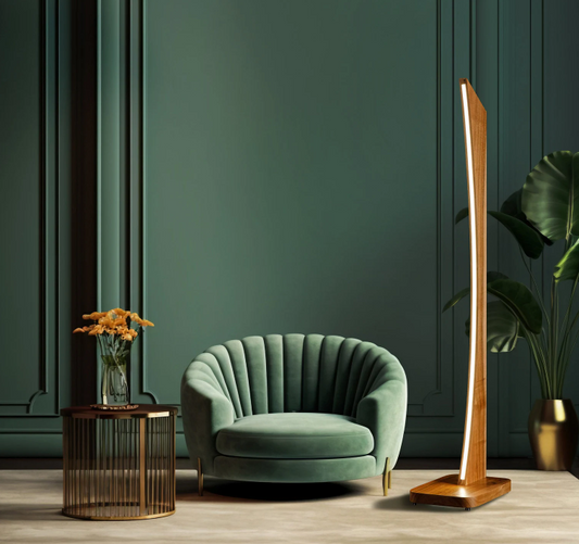 Houten Hoekvloerlamp met dimmer