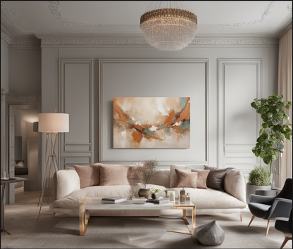 Abstract kunstwerk met aardse kleuren – moderne wanddecoratie met warme tinten en organische vormen op luxe canvas.