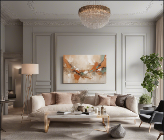 Abstract kunstwerk met aardse kleuren – moderne wanddecoratie met warme tinten en organische vormen op luxe canvas.