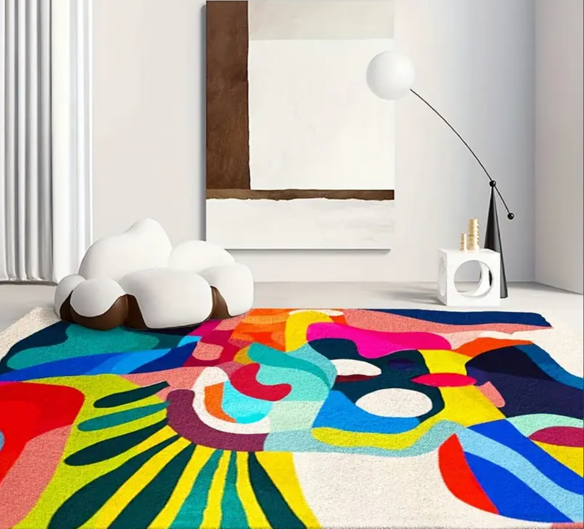 Kleurrijk Luxe Fluwelen Vloerkleed – Abstract Design – 850 g/m² – Frans Romantisch Rococo – Zacht & Comfortabel – vanaf 100x160cm