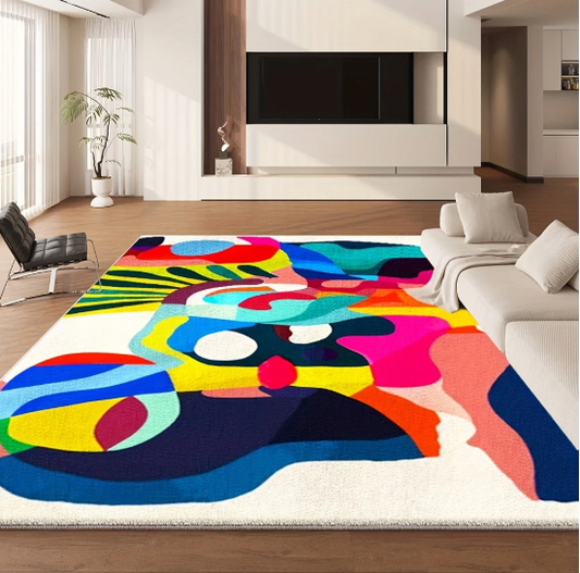 Kleurrijk Luxe Fluwelen Vloerkleed – Abstract Design – 850 g/m² – Frans Romantisch Rococo – Zacht & Comfortabel – vanaf 100x160cm