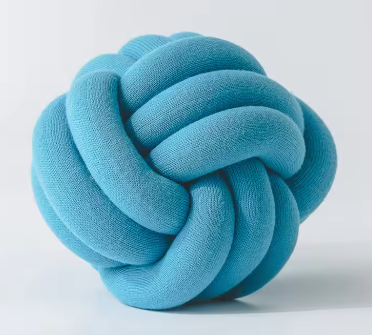 Chunky gevlochten knoopkussen in blauwe kleur – kalmerend en stijlvol, ideaal voor diverse interieurstijlen.
