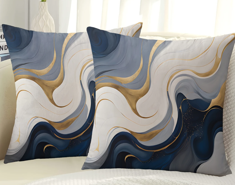 Luxe kussenhoezen met modern golvend design, perfect voor woonkamerdecoratie