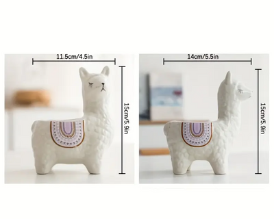 two ceramic llama plant pots