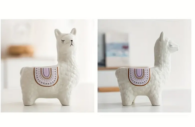 two ceramic llama plant pots