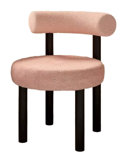Set of 2 Modern Bouclé Design Chairs – Minimalist Lambswool Dining Chairs with Black Legs and Semi-circular Backrest
