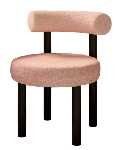 Set van 2 Moderne Bouclé Designstoelen – Minimalistische Lamswol Eetkamerstoelen met Zwarte Poten en Halfronde Rugleuning