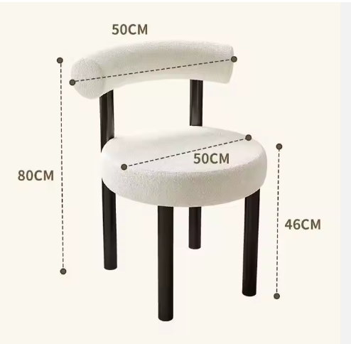 Set of 2 Modern Bouclé Design Chairs – Minimalist Lambswool Dining Chairs with Black Legs and Semi-circular Backrest