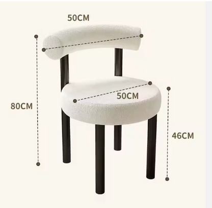 Set of 2 Modern Bouclé Design Chairs – Minimalist Lambswool Dining Chairs with Black Legs and Semi-circular Backrest