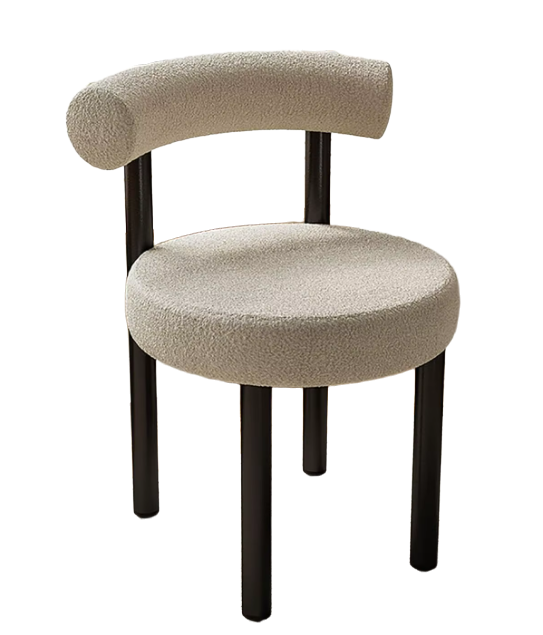 Set of 2 Modern Bouclé Design Chairs – Minimalist Lambswool Dining Chairs with Black Legs and Semi-circular Backrest