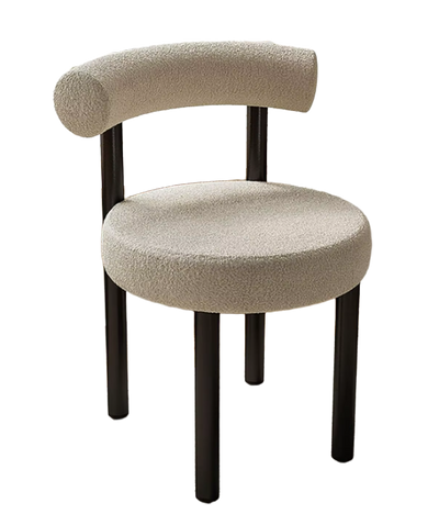 Set van 2 Moderne Bouclé Designstoelen – Minimalistische Lamswol Eetkamerstoelen met Zwarte Poten en Halfronde Rugleuning
