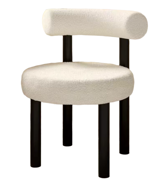 Set of 2 Modern Bouclé Design Chairs – Minimalist Lambswool Dining Chairs with Black Legs and Semi-circular Backrest