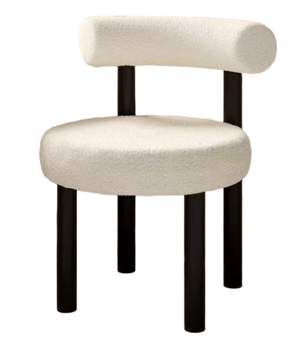 Set of 2 Modern Bouclé Design Chairs – Minimalist Lambswool Dining Chairs with Black Legs and Semi-circular Backrest