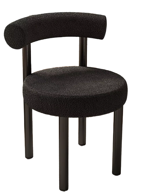 Set of 2 Modern Bouclé Design Chairs – Minimalist Lambswool Dining Chairs with Black Legs and Semi-circular Backrest