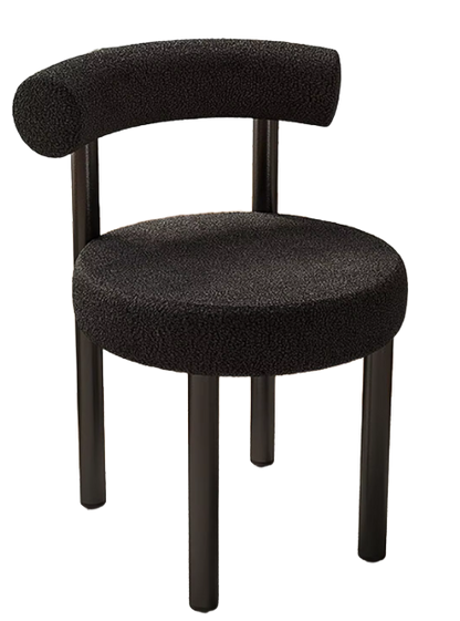 Set of 2 Modern Bouclé Design Chairs – Minimalist Lambswool Dining Chairs with Black Legs and Semi-circular Backrest