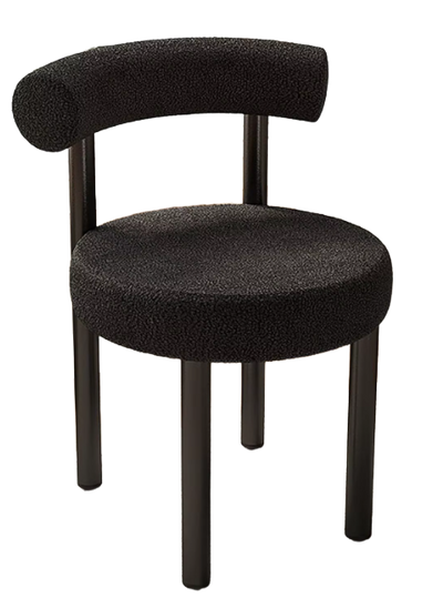 Set van 2 Moderne Bouclé Designstoelen – Minimalistische Lamswol Eetkamerstoelen met Zwarte Poten en Halfronde Rugleuning